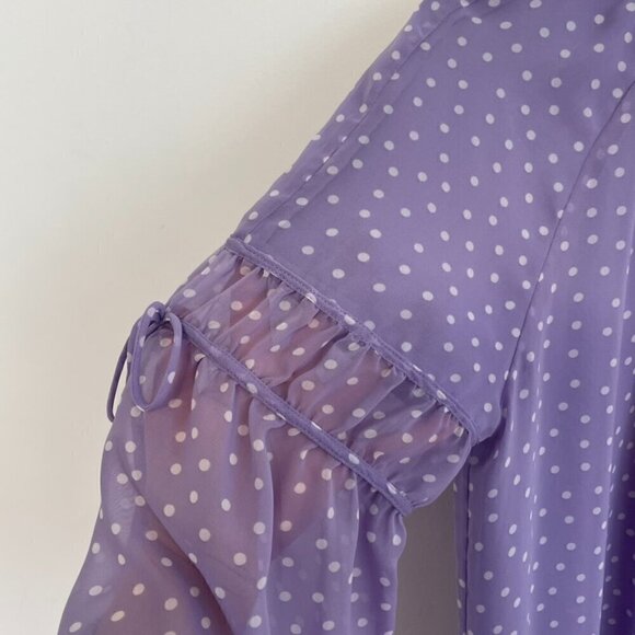 SUSAN GRAVER Printed Sheer Chiffon Raglan Sleeve Peasant Top Lilac Lavender Boho - Picture 7 of 13